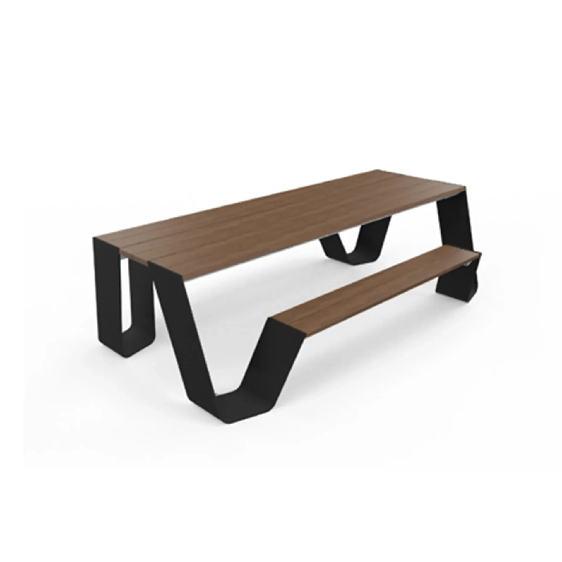 [HOW008] Hopper wood (6-8 people, L : 238 cm / 93.7", Picnic (=2 benches), Hellwood, Black (RAL9005), Galvanised frames, No shade, No holes for anchoring)