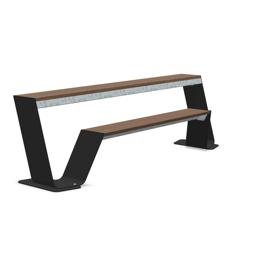 [HOW512 | HOA371] Hopper bank (Freestanding, stabilization plate included, For Hopper 240 (157 x 27 x 3 cm), Hellwood 100% PEFC - Thermisch behandeld, Black (RAL9005))