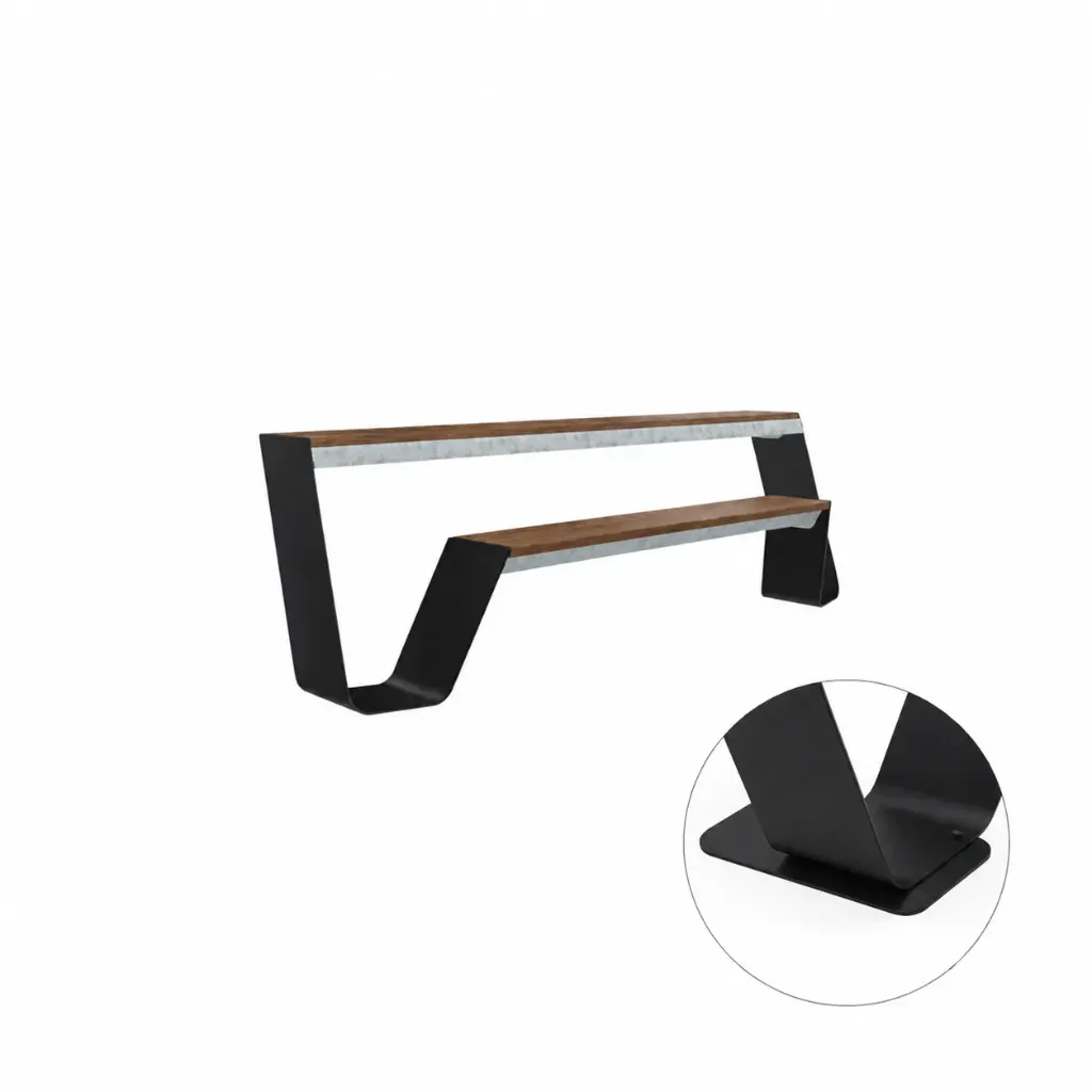 [HOW512 | HOA371] Hopper bench (Freestanding, stabilization plate included, For Hopper 240 (157 x 27 x 3 cm), Hellwood 100% PEFC - Thermisch behandeld, Black (RAL9005))