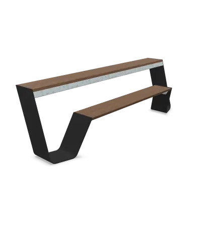 [HOW512] Hopper bench (L : 240 cm, Hellwood 100% PEFC - Thermally treated wood, Black (RAL9005))